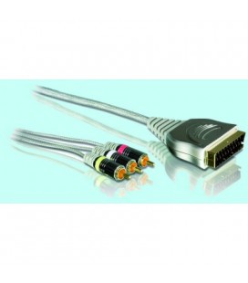 Adaptador Euroconector A 3 Rca Macho Dorado 1,5mt