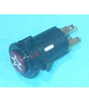 Pulsador luminoso rojo, diámetro 16mm, 3A, 4 fastons, 220V, con símbolo de la estrella