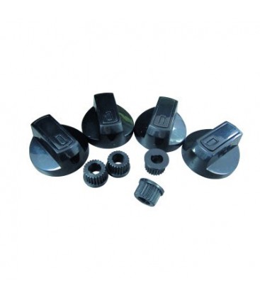 Kit cuatro de 4 mandos negros universales para cocina, eje 8 mm